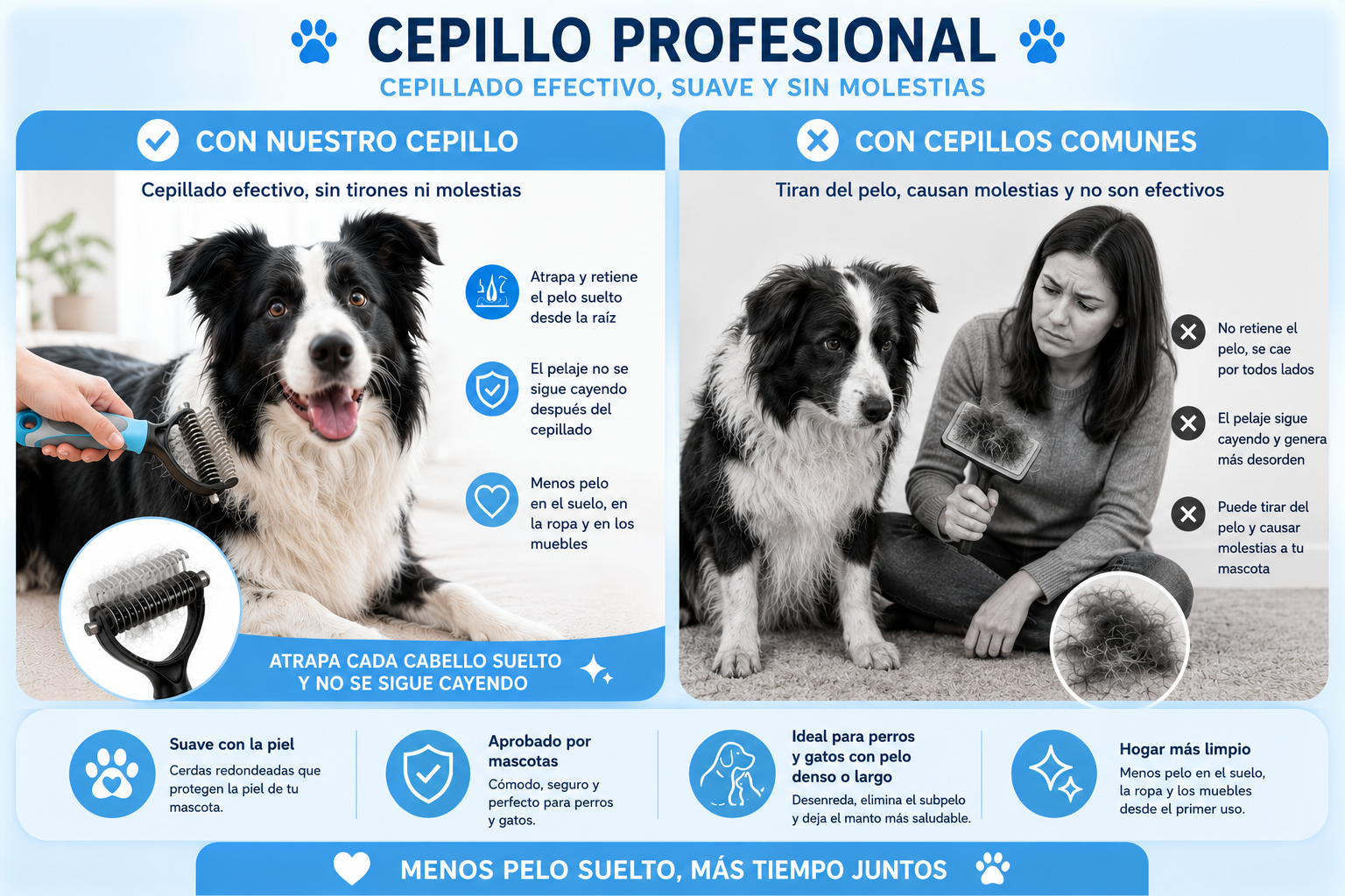 Cepillo Quita Pelo y Desenredante para Perros y Gatos